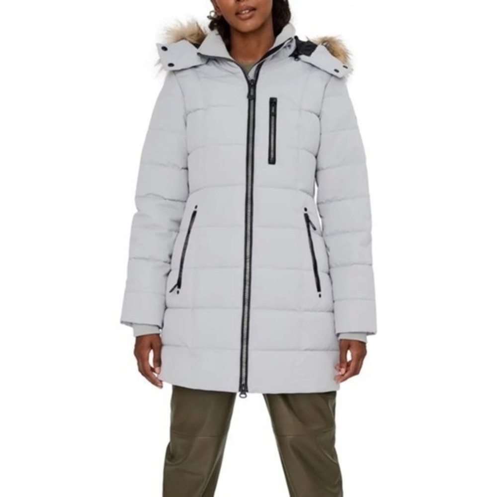 Noize Hannah Ice Gray Faux Fur Trim Hooded Parka Coat Size Small NWT Ice Glacé